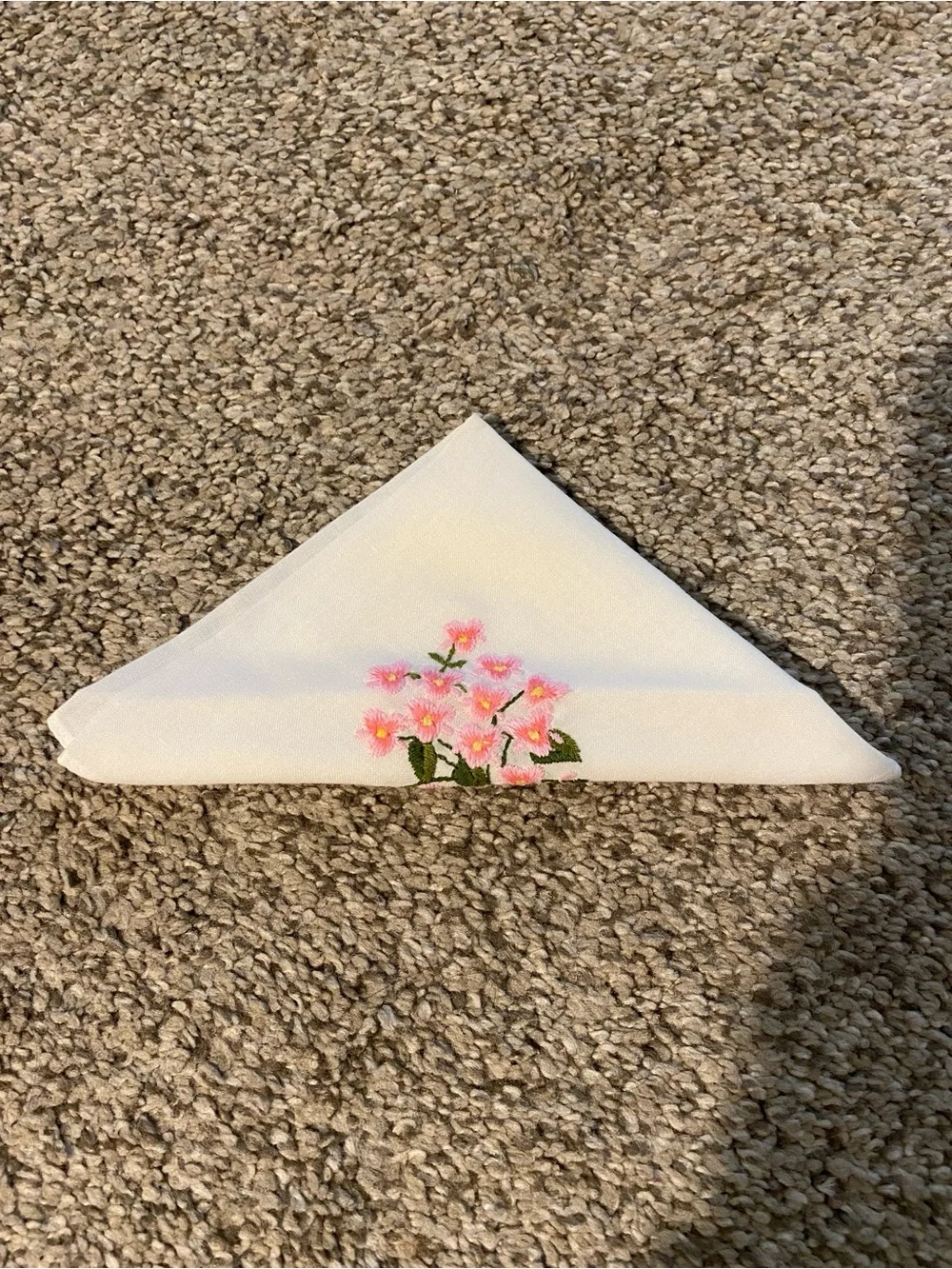 Vintage Pink Floral Embroidered handkerchief